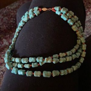 Turquoise and coral necklace 3 strand